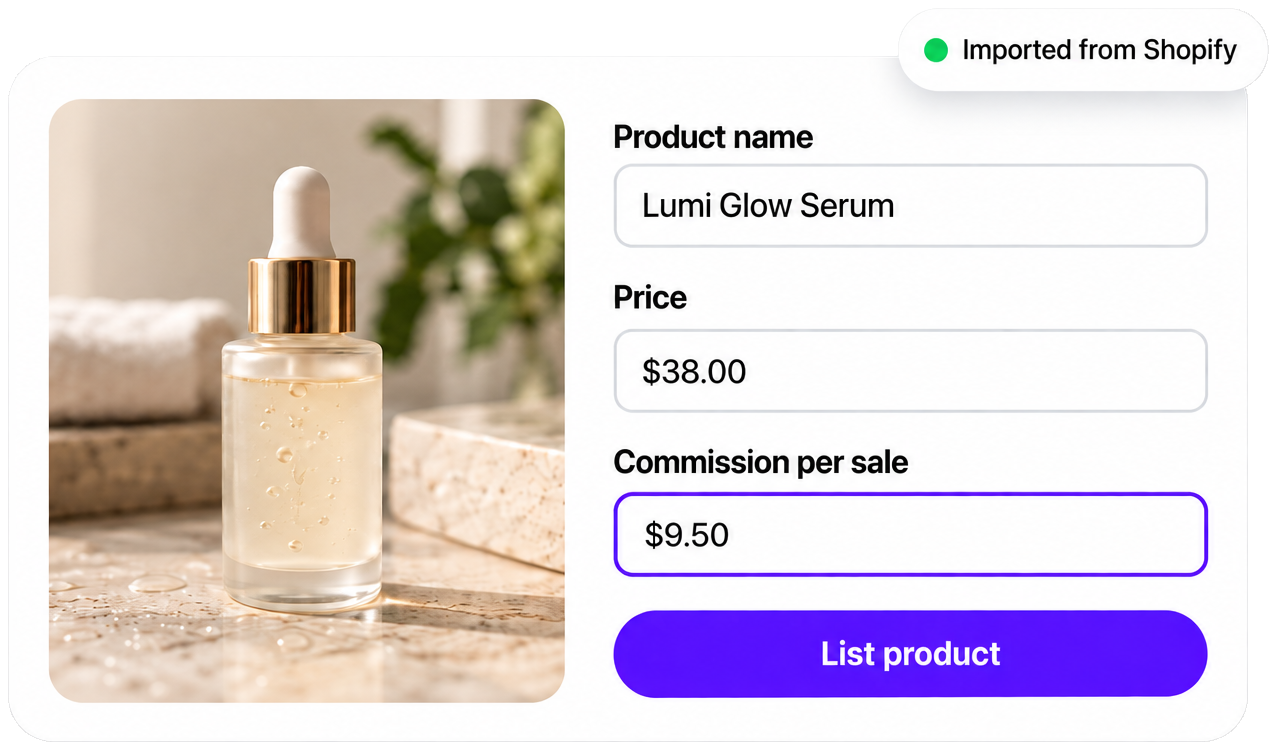 Add product form with a commission per sale field