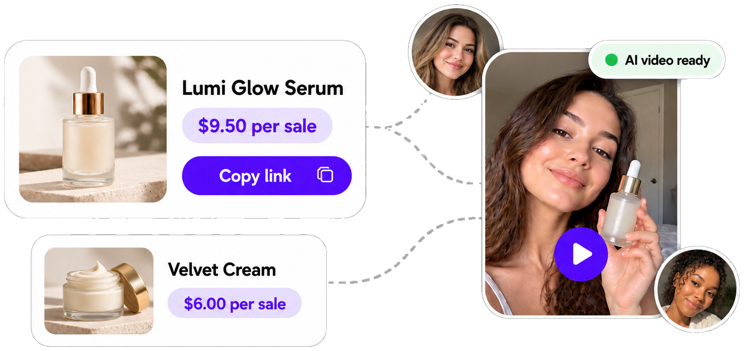 Creators promoting a product with tracked links and videos